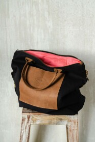 Casual Canvas and Leather Bag Black